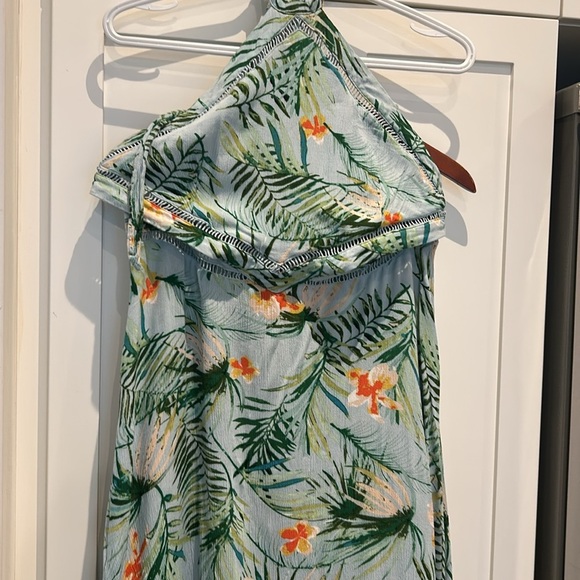 Lulus St Tropez Mint Blue Leaf Print Halter Dress Size L - Picture 10 of 16